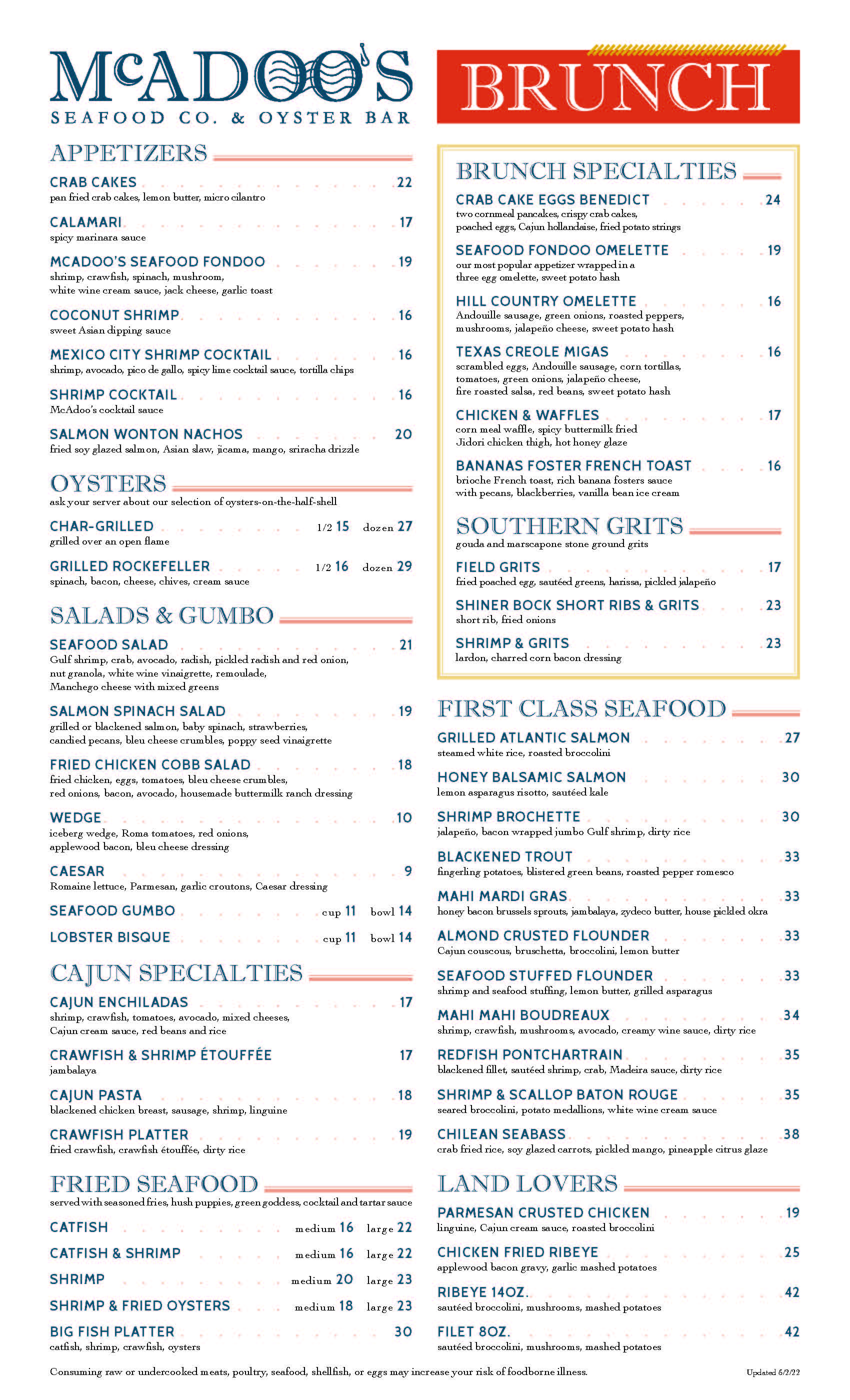 McAdoos BrunchMenu8.5x1408 May 2022 FINAL page 1 Page 2